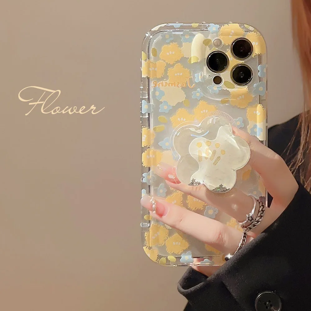 Phone Cases Pinterest - เคสโทรศัพท์ลายดอกไม้สวยงามน่ารัก พร้อมที่จับ สำหรับ iPhone 16 17