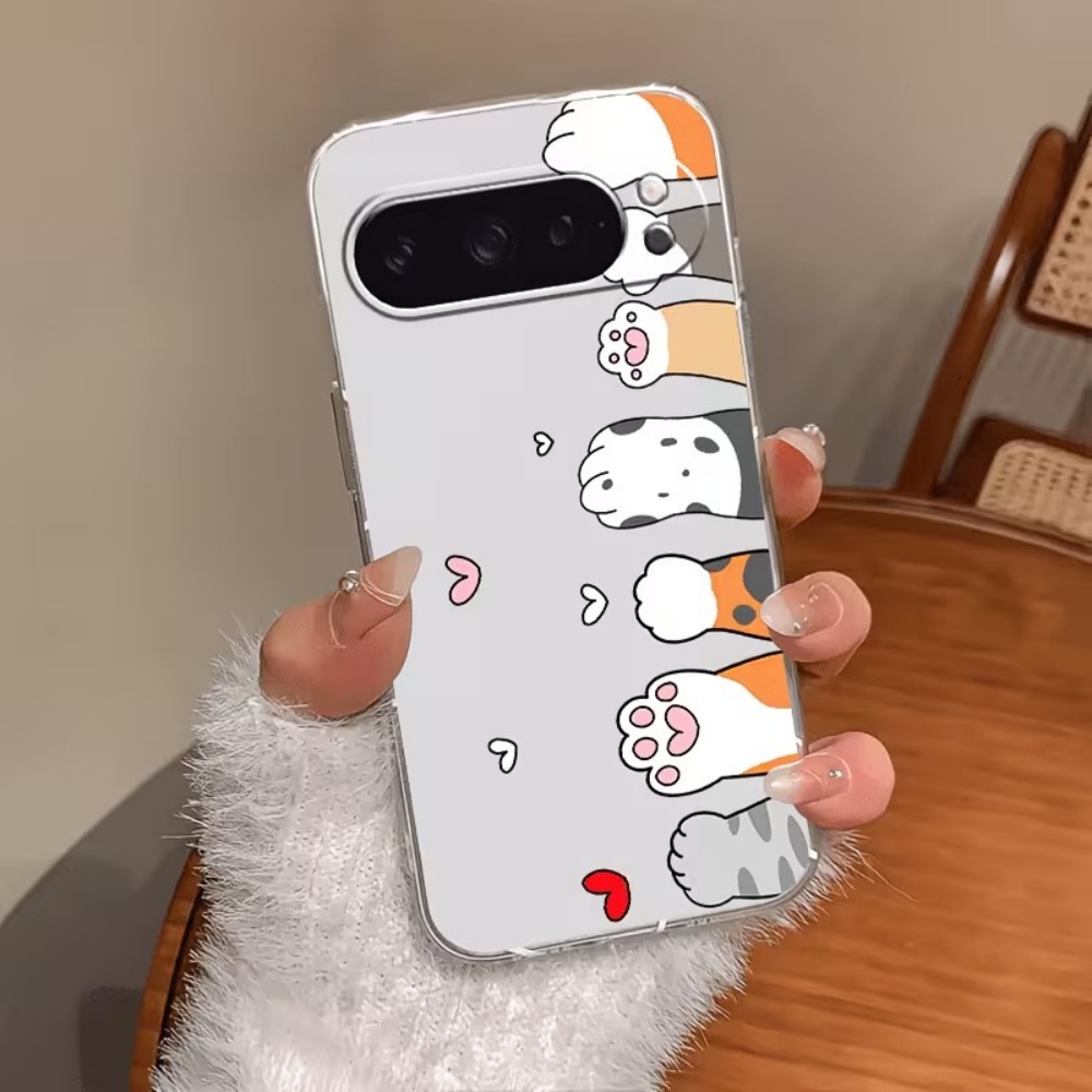 Phone Cases Google Pixel 7 - เคสโทรศัพท์ซิลิโคนใสลายอุ้งเท้าแมวการ์ตูนสำหรับ Google Pixel 10 9 8