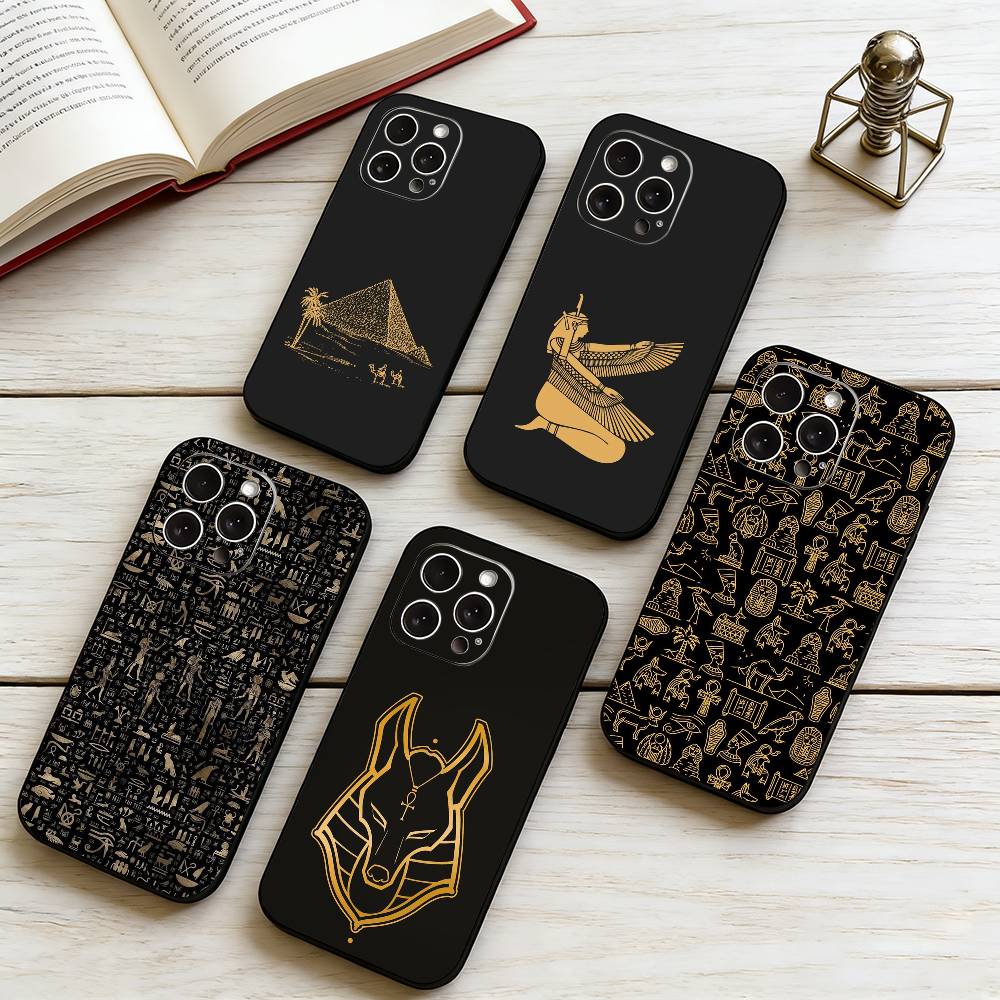 Phone Cases Xs - เคสโทรศัพท์ลายศิลปะอียิปต์โบราณสำหรับ iPhone 17,16,15,14,13,12,11 Plus,Pro Max,XS, ซิลิโคนนุ่มสีดำ
