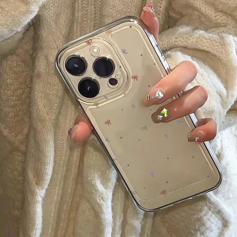 Phone Cases Pinterest - เคสโทรศัพท์ใสโบว์เล็กสีสันสดใสสำหรับ iPhone 11 12 13 14