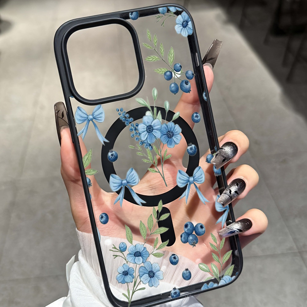Phone Cases Unique - เคสใสลายดอกบลูเบอร์รี่สำหรับไอโฟน 17 14 12 โปรแม็กซ์ 13