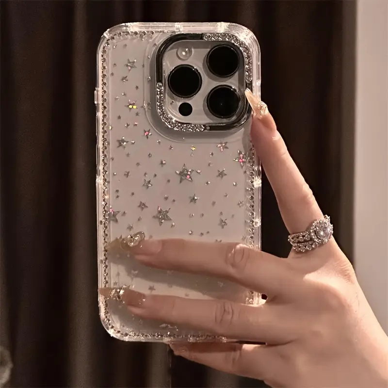 Phone Cases Pinterest - เคสโทรศัพท์แฟชั่นประดับเพชรหรูหรา กรอบเพชรระยิบระยับ โปร่งใส ป้องกันการตกกระแทก เหมาะสำหรับ iPhone