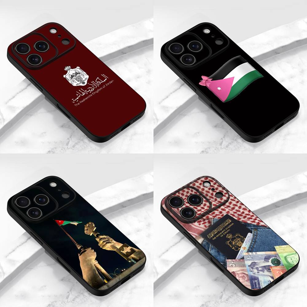 Phone Cases Jordan - เคสโทรศัพท์ลายธงชาติจอร์แดน สำหรับ iPhone 17,16,15,14,13,12,11,Pro,Max,Plus,E,Air,Mini ฝาหลังสีดำป้องกัน