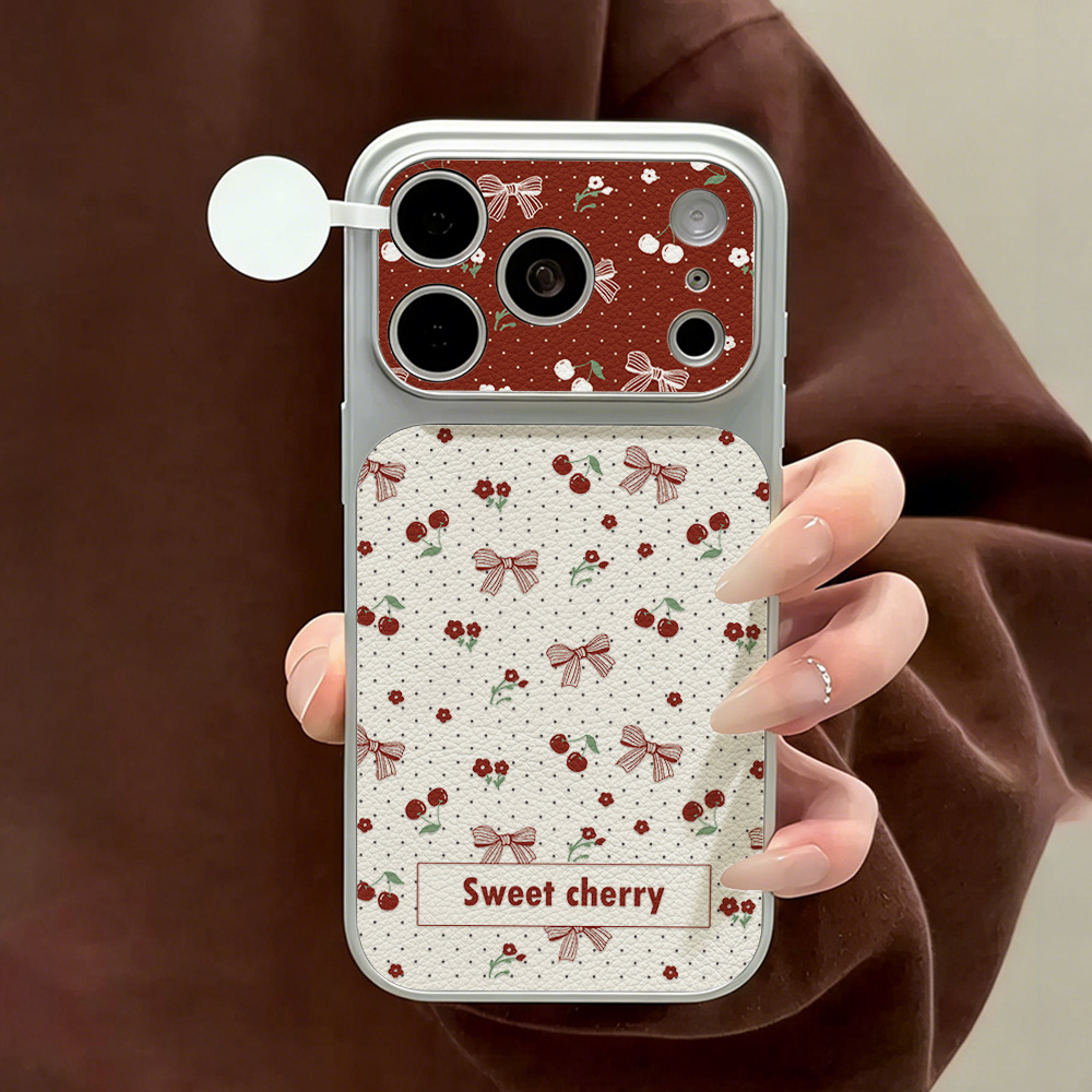 Phone Cases That Cover The Camera - เคสโทรศัพท์หนังลายโบว์เชอร์รี่หวาน สำหรับ iPhone 12 14 17