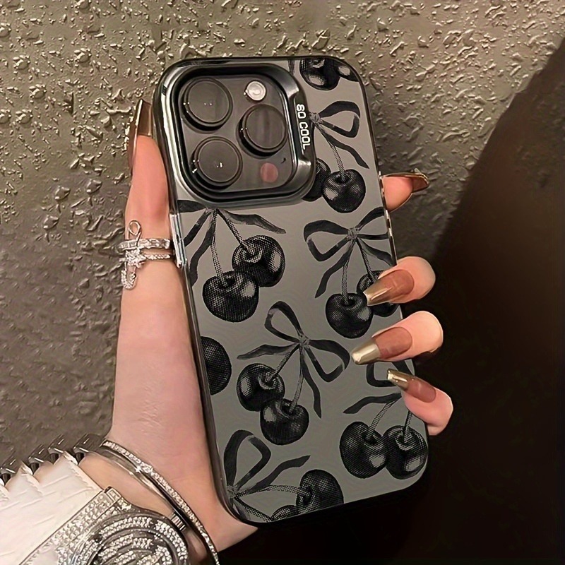 Phone Cases Pinterest - เคสโทรศัพท์ลายเชอร์รี่โบว์ดำเคลือบเลเซอร์ TPU Vitality เหมาะสำหรับ iPhone 17