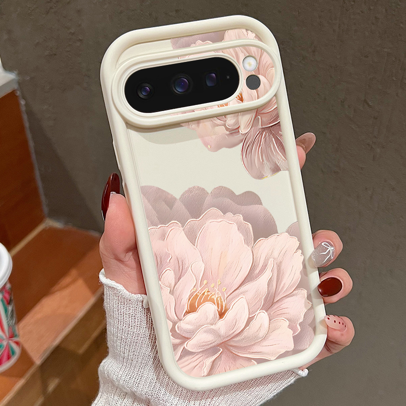 Google Pixel 9 Pro - ดอกไม้สีชมพูลวดลายเคสโทรศัพท์ TPU นุ่มสำหรับกูเกิลพิกเซล 10 9 8