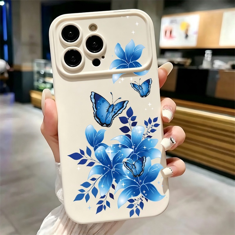 Phone Cases Unique - เคสโทรศัพท์ลายดอกไม้ผีเสื้อสีน้ำเงินสำหรับ iPhone 17 16 15 14